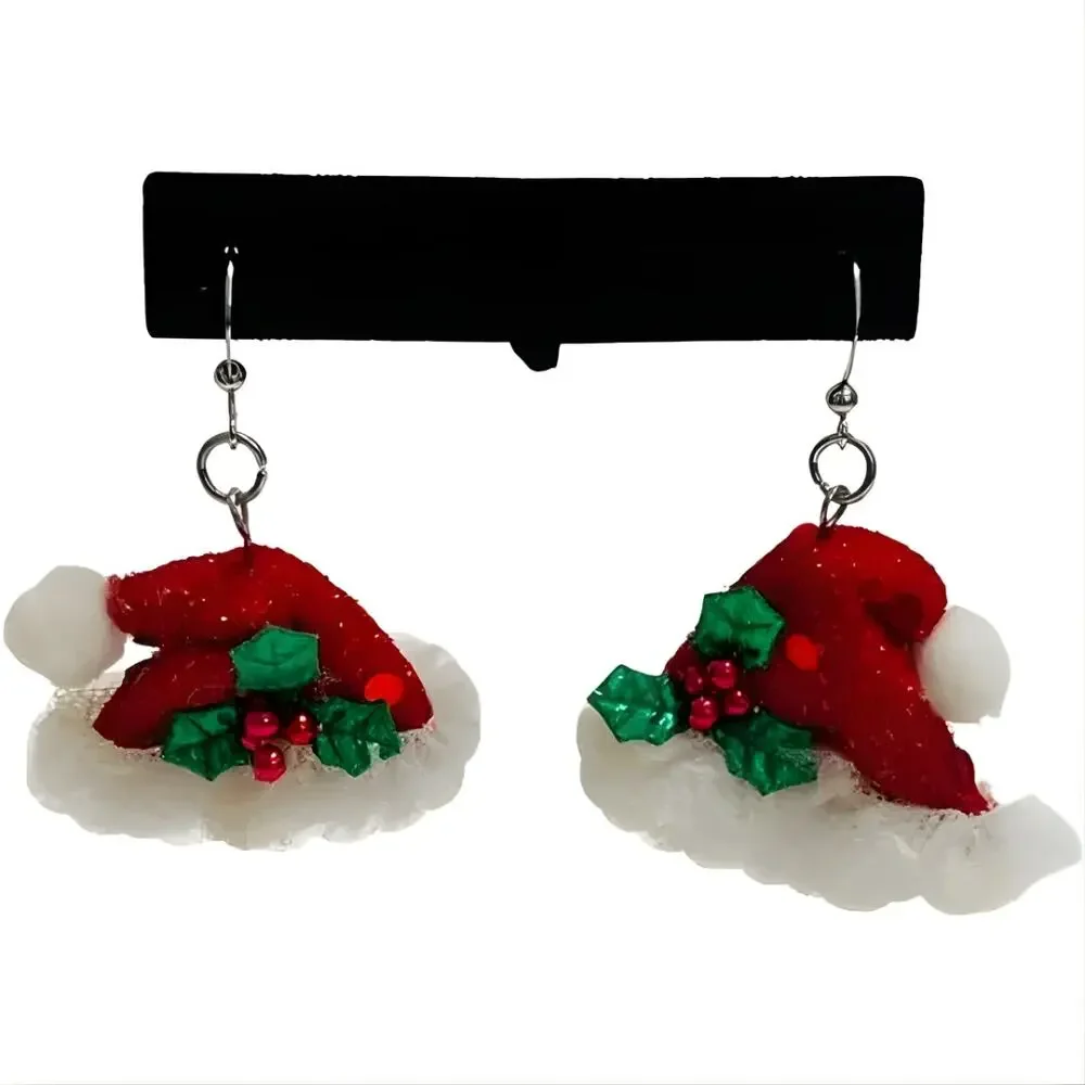 Christmas Tree Earrings Silver Gold Santa Hat Poinsettia Bundle Lot 5 Pairs